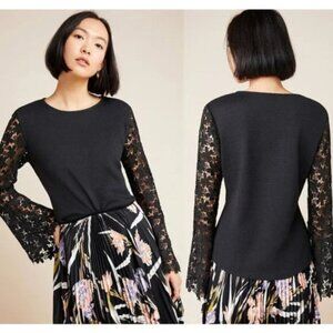 Eri + Ali for Anthropologie Delilah Black Long Sleeve Lace Top